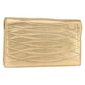 CHANEL Clutch Bag Leather Gold CC Auth 146526